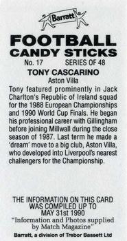 1990-91 Barratt Football Candy Sticks #17 Tony Cascarino Back