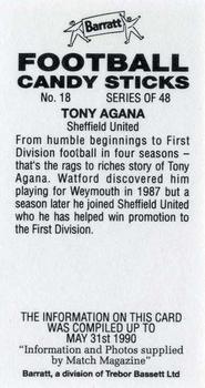 1990-91 Barratt Football Candy Sticks #18 Tony Agana Back