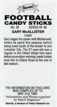 1990-91 Barratt Football Candy Sticks #26 Gary McAllister Back
