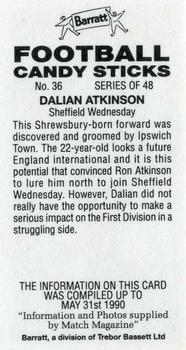 1990-91 Barratt Football Candy Sticks #36 Dalian Atkinson Back