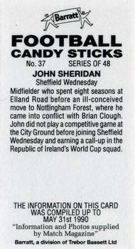 1990-91 Barratt Football Candy Sticks #37 John Sheridan Back
