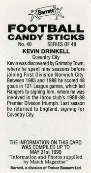 1990-91 Barratt Football Candy Sticks #40 Kevin Drinkell Back