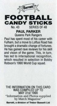 1990-91 Barratt Football Candy Sticks #43 Paul Parker Back