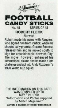 1990-91 Barratt Football Candy Sticks #45 Robert Fleck Back