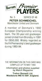 1994 Barratt Premier Players #5 Peter Schmeichel Back