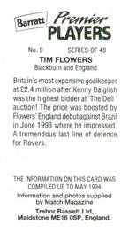 1994 Barratt Premier Players #9 Tim Flowers Back