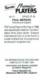 1994 Barratt Premier Players #13 Paul Merson Back