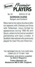 1994 Barratt Premier Players #18 Gordon Durie Back