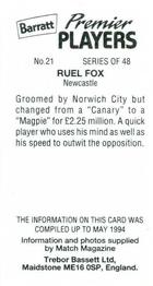 1994 Barratt Premier Players #21 Ruel Fox Back