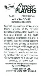 1994 Barratt Premier Players #23 Ally McCoist Back