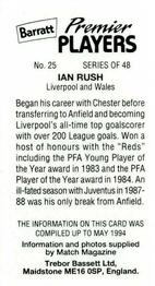 1994 Barratt Premier Players #25 Ian Rush Back