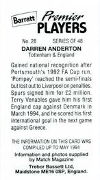 1994 Barratt Premier Players #28 Darren Anderton Back
