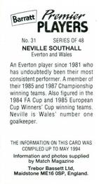 1994 Barratt Premier Players #31 Neville Southall Back