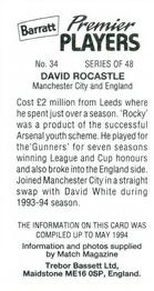 1994 Barratt Premier Players #34 David Rocastle Back