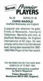 1994 Barratt Premier Players #38 Chris Waddle Back