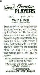 1994 Barratt Premier Players #40 Mark Bright Back