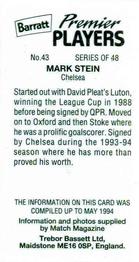 1994 Barratt Premier Players #43 Mark Stein Back