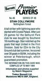1994 Barratt Premier Players #46 Stan Collymore Back