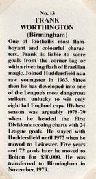 1981 Shoot Magazine Top 20 Strikers #13 Frank Worthington Back