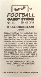 1987 Barratt Football Candy Sticks #14 Bruce Grobbelaar Back