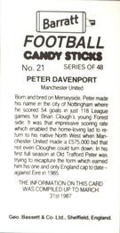 1987 Barratt Football Candy Sticks #21 Peter Davenport Back