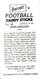 1987 Barratt Football Candy Sticks #46 John Gregory Back