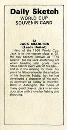 1970 Daily Sketch World Cup Souvenir #12 Jack Charlton Back