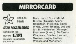 1971-72 The Mirror Mirrorcard Star Soccer Sides #54 Halifax Town Back