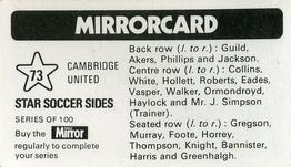 1971-72 The Mirror Mirrorcard Star Soccer Sides #73 Cambridge United Back