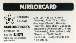 1971-72 The Mirror Mirrorcard Star Soccer Sides #94 Northern Ireland Back