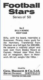 1974-75 Bassett & Co. Football Stars #3 Billy Bonds Back
