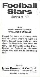 1974-75 Bassett & Co. Football Stars #4 Malcolm MacDonald Back