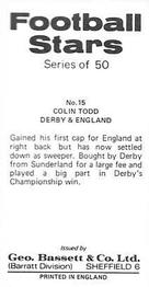 1974-75 Bassett & Co. Football Stars #15 Colin Todd Back