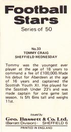 1974-75 Bassett & Co. Football Stars #33 Tommy Craig Back