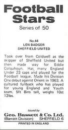 1974-75 Bassett & Co. Football Stars #44 Len Badger Back