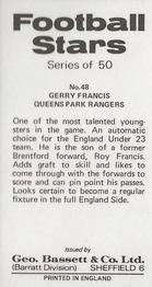1974-75 Bassett & Co. Football Stars #48 Gerry Francis Back