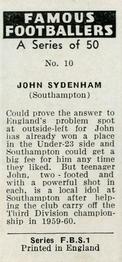 1961 Primrose Confectionery Famous Footballers #10 John Sydenham Back
