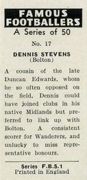 1961 Primrose Confectionery Famous Footballers #17 Dennis Stevens Back