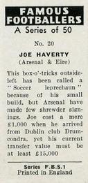 1961 Primrose Confectionery Famous Footballers #20 Joe Haverty Back