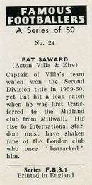 1961 Primrose Confectionery Famous Footballers #24 Pat Saward Back