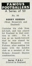 1961 Primrose Confectionery Famous Footballers #36 Bobby Robson Back