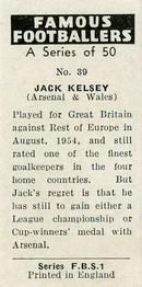 1961 Primrose Confectionery Famous Footballers #39 Jack Kelsey Back