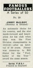 1961 Primrose Confectionery Famous Footballers #29 Jimmy McIlroy Back