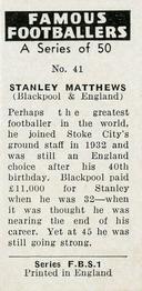 1961 Primrose Confectionery Famous Footballers #41 Stanley Matthews Back