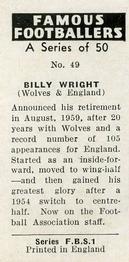 1961 Primrose Confectionery Famous Footballers #49 Billy Wright Back