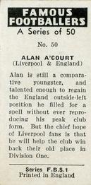1961 Primrose Confectionery Famous Footballers #50 Alan A'Court Back
