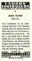 1962 Barratt & Co. Famous Footballers (A10) #1 Alex Elder Back
