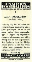 1962 Barratt & Co. Famous Footballers (A10) #3 Alan Hodgkinson Back