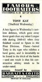 1962 Barratt & Co. Famous Footballers (A10) #4 Tony Kay Back