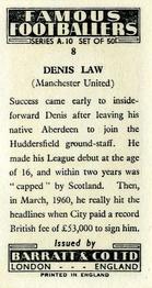 1962 Barratt & Co. Famous Footballers (A10) #8 Denis Law Back